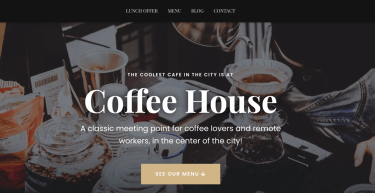 Hestia theme example with a coffee house