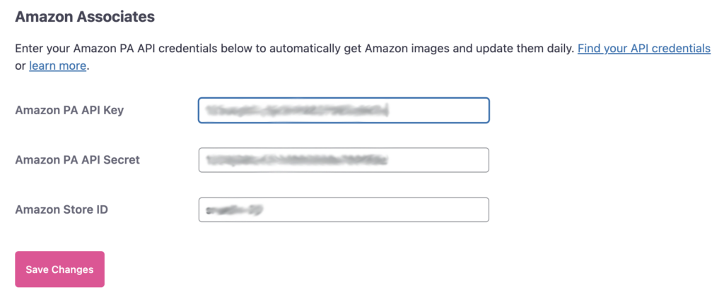 Tasty Links Amazon API settings