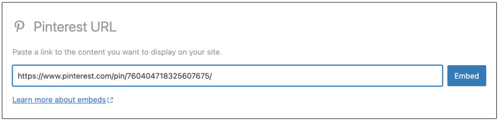 Pinterest Block with Pin URL
