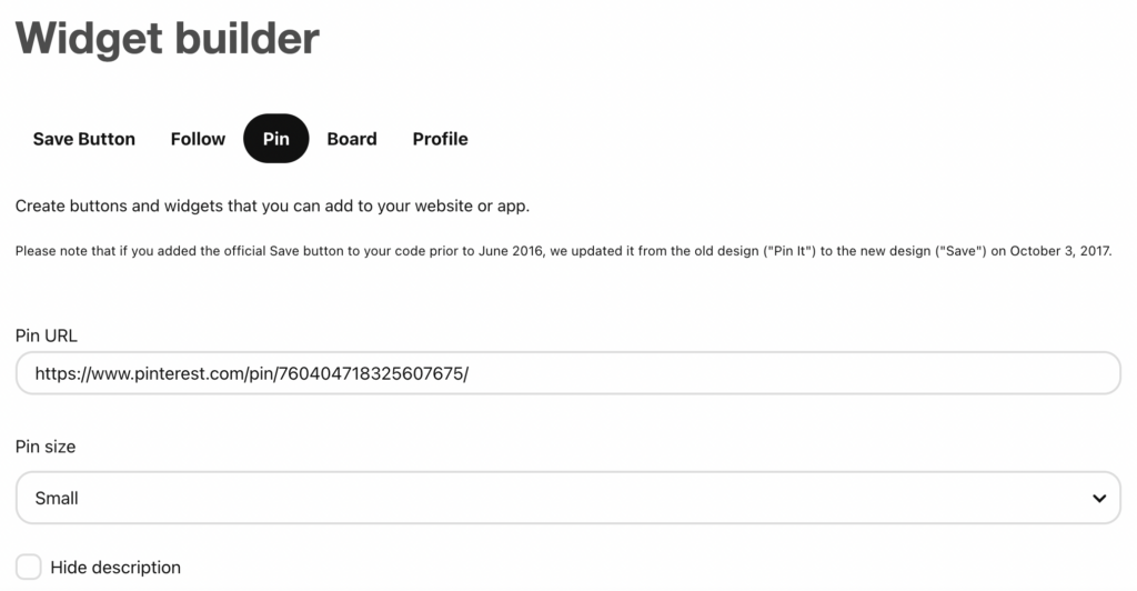 Pinterest Widget Builder