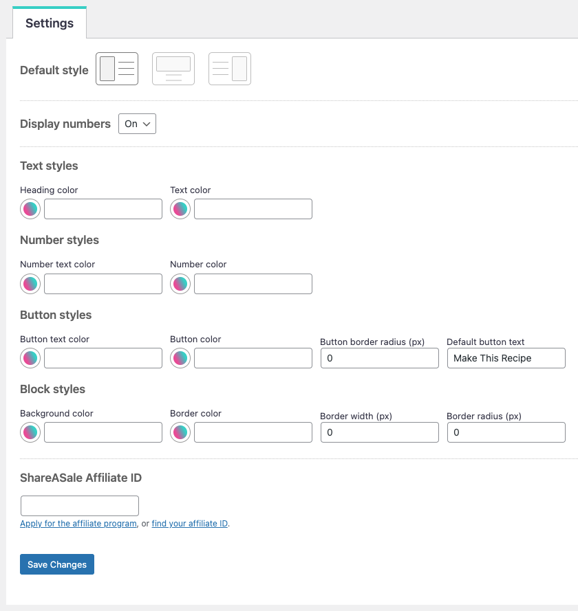 Tasty Roundups Settings