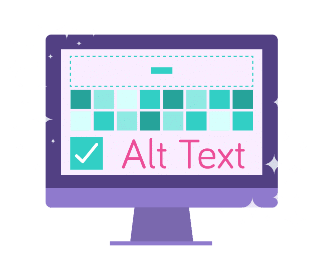 Graphic of a computer with the words "alt text"