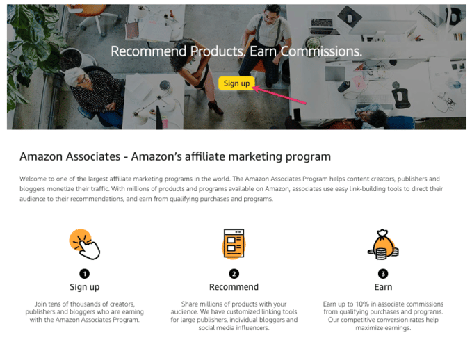 Sign up for Amazon Associates