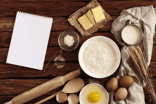 a photo of the ingredients used for baking a cake