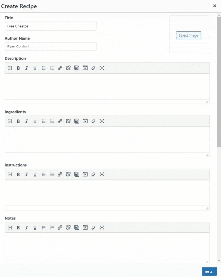 Tasty Recipes dashboard