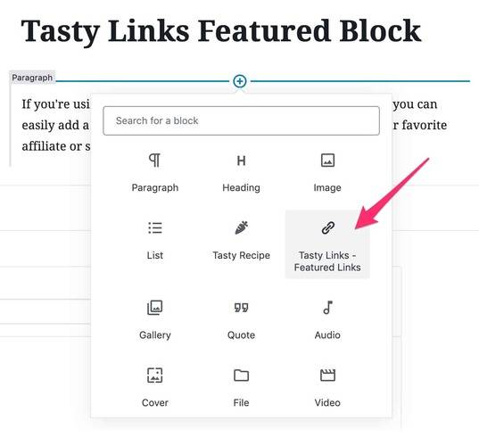 a screen shot of adding the Tasty Links - Featured links to WordPress