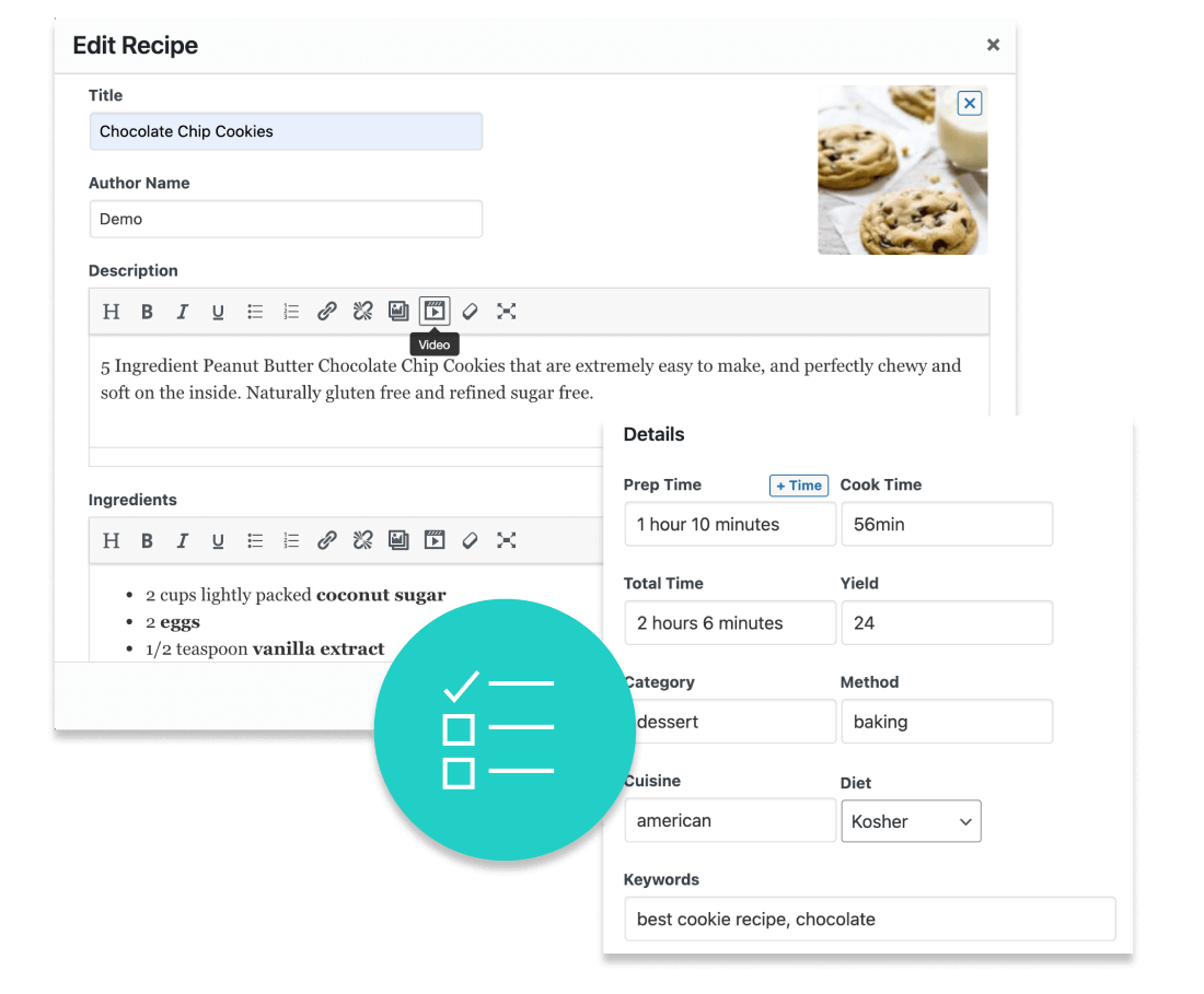 tasty recipes admin panel screenshot