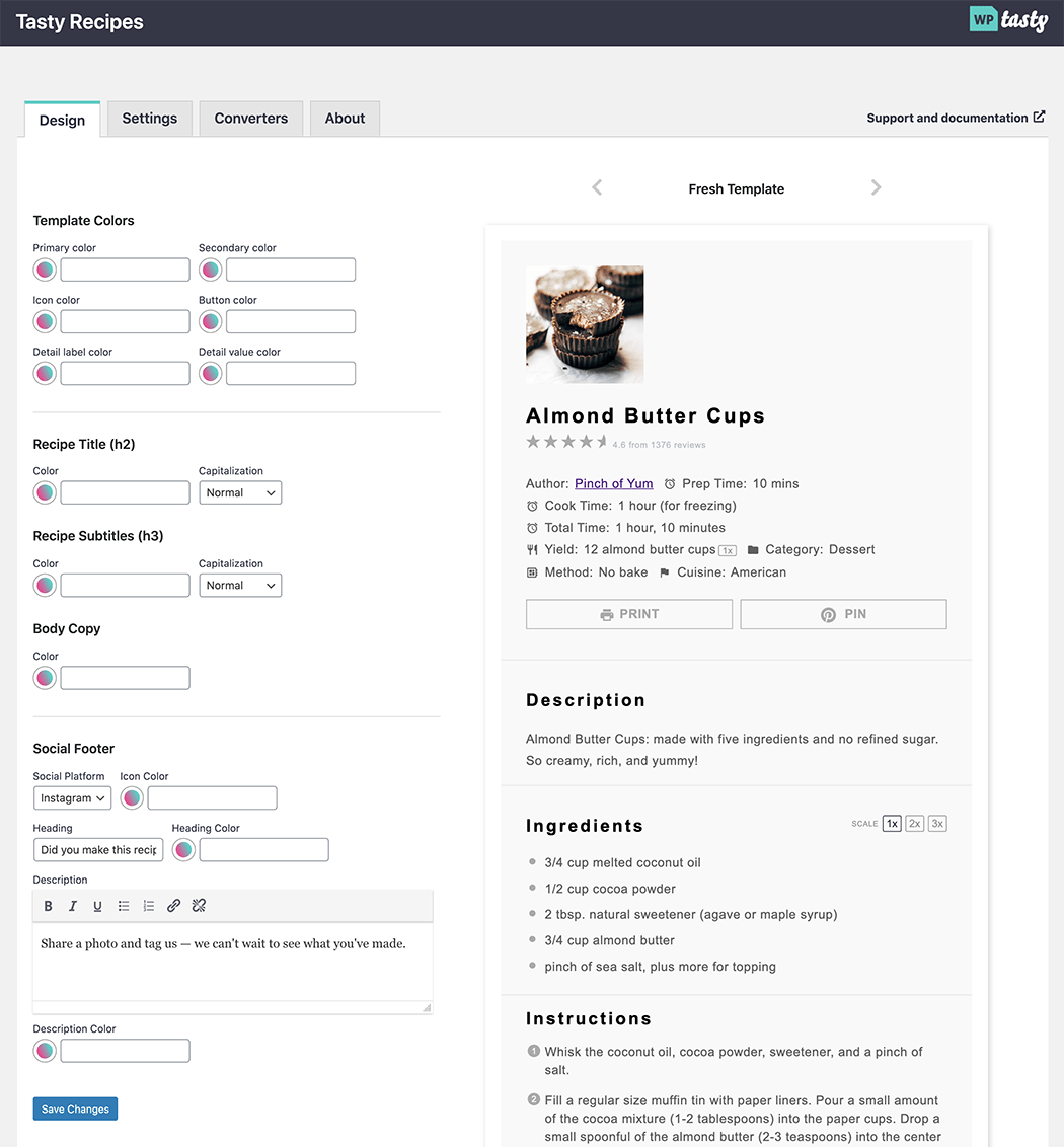 Tasty Recipes customizer